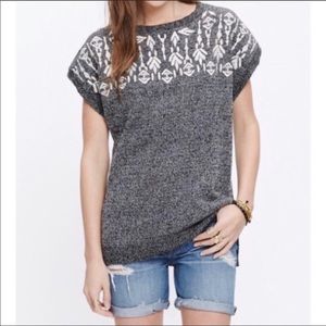 Madewell Charcoal Gray Knit Tribal Embroidered Top